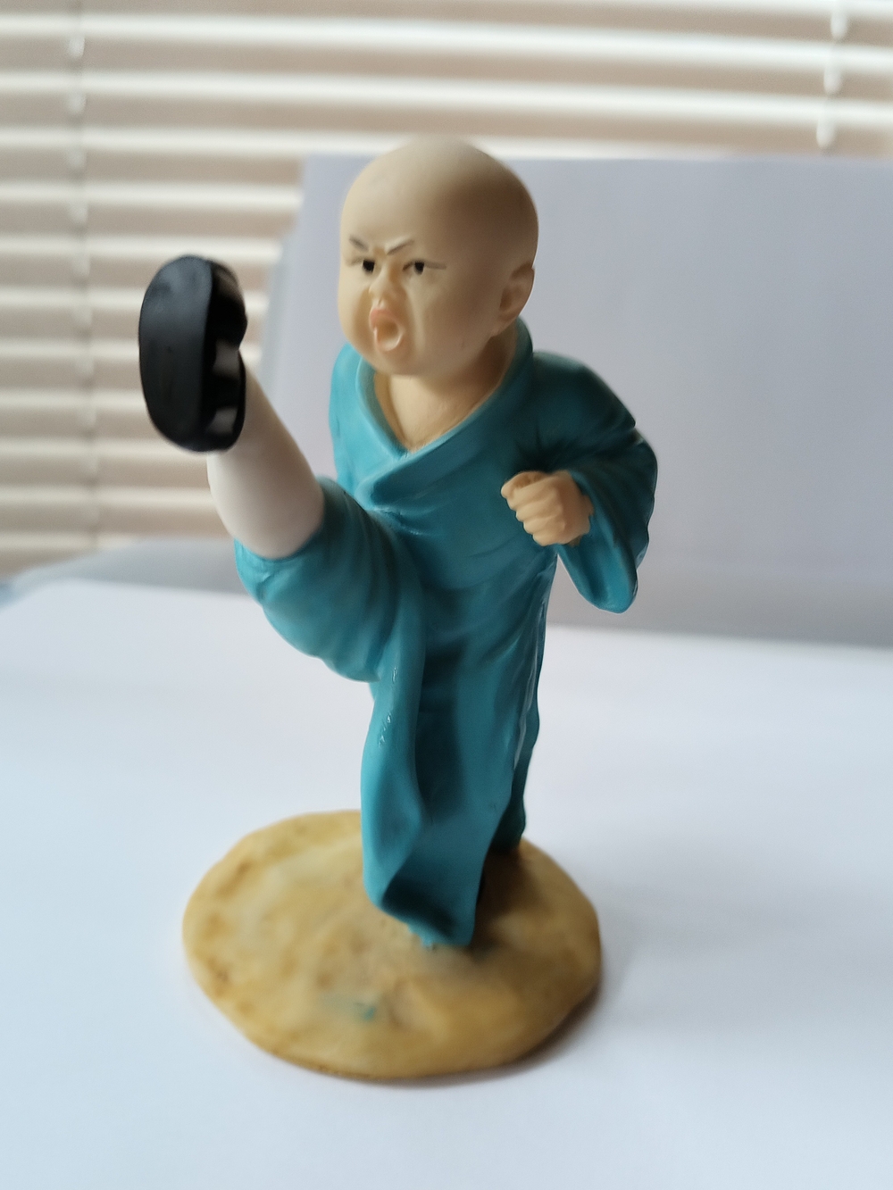 Blue Martial Arts Figurine - Kicking Monk Statue 5 Tall Undamaged